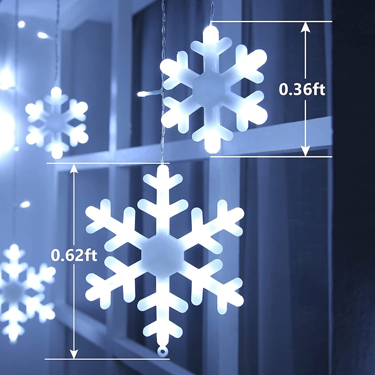 Christmas Snowflake Lights Outdoor, 17.22ft 264 LED Snowflake Icicle Lights with 22 Drops, 8 Modes connectable Plug In Christmas Light Waterproof for Eaves, Garden, Indoor & Outdoor Xmas Decor (White)
