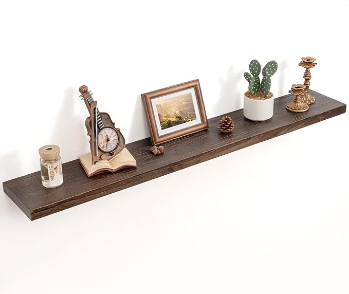 Floating Shelves for Wall Decor, 8 Inch Deep Rustic Solid Elm Wood Floating