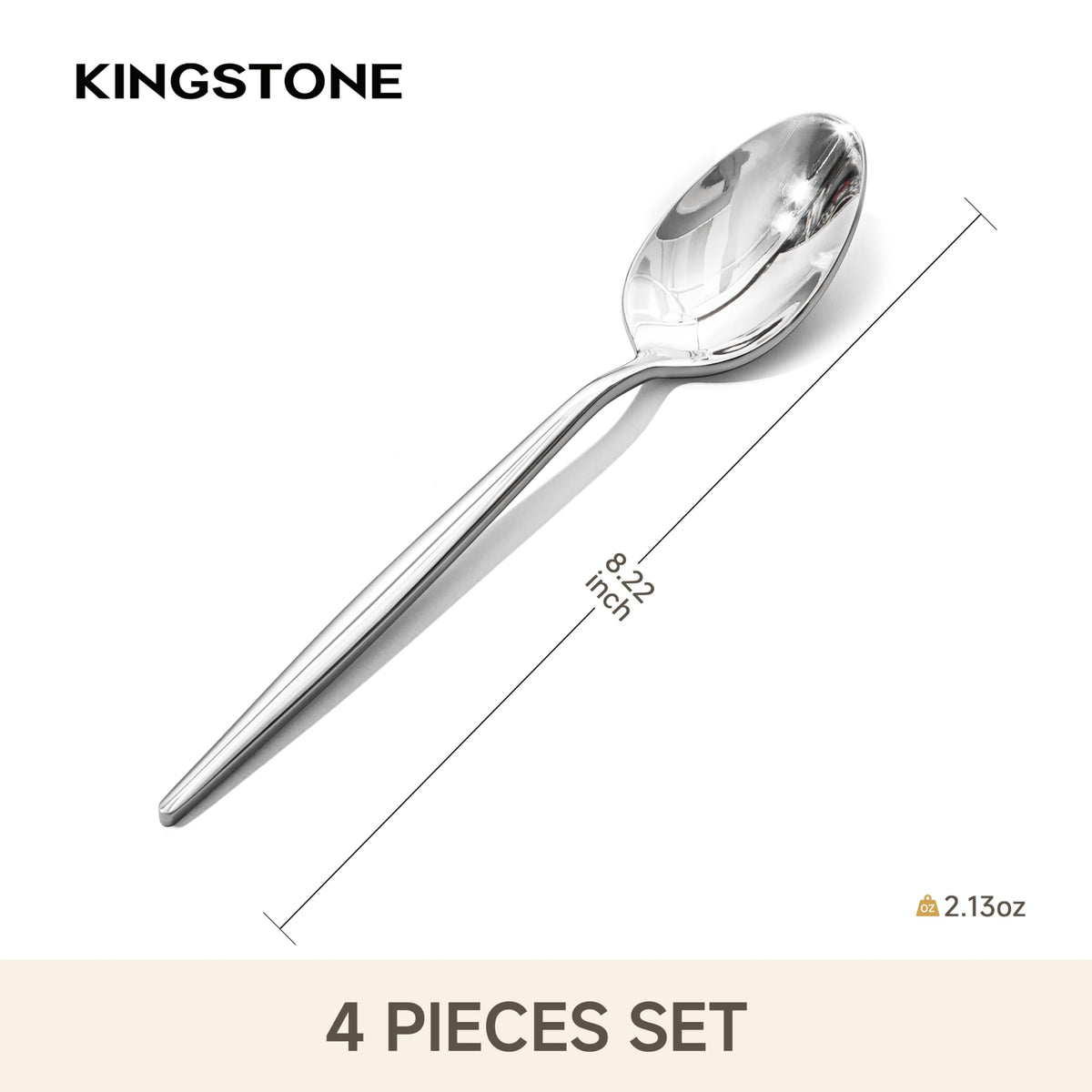 KINGSTONE 4-Piece Dinner Spoon Set, 8.2" Tablespoons Silverware, Premium 18/10 Stainless Steel, Food Grade Serving Spoons for Home and Kitchen, Restaurant Wedding, Mirror Finish & Dishwasher Safe