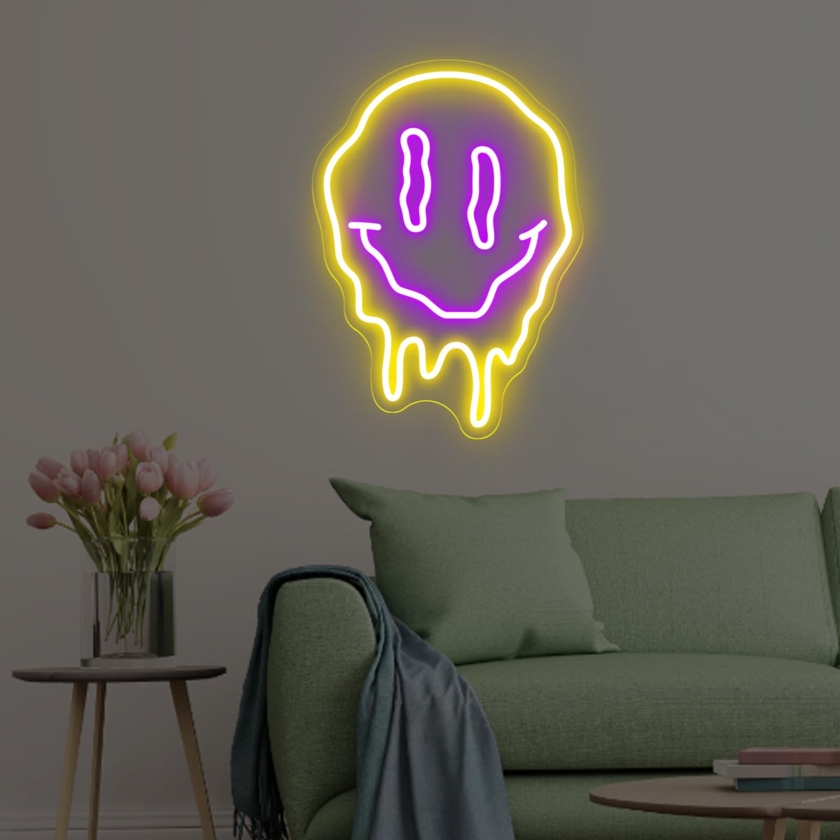 Melting Smiley Face Neon Sign Dripping Smile Wall Decor Bedroom Living Room Neon Entertainment Room Game Room Distorted smile face Sign For Kids Room Bar Party Bedroom Decor Lamp-15.7"