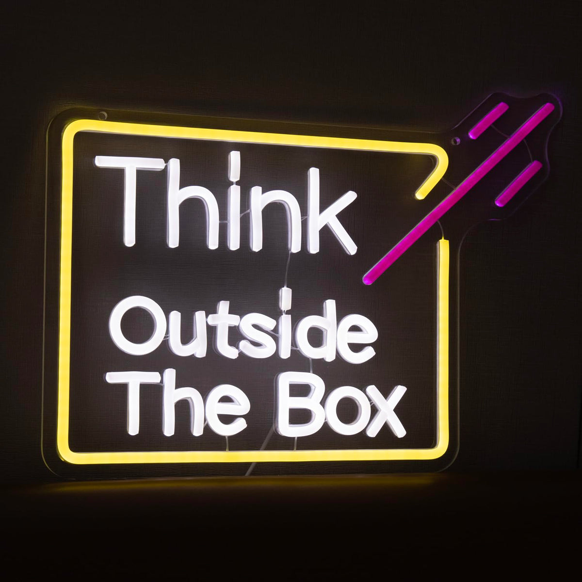 Think Outside The Box Neon Sign, Dimmable LED Neon Light for Wall Decor, USB Powered Acrylic Sign for Office, Bedroom, Classroom, Studio & Creative Space Decoration 16.14 x 11.81"