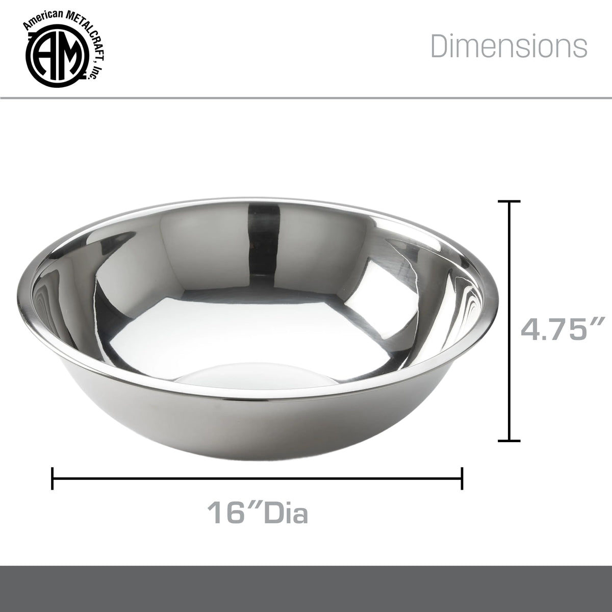 American Metalcraft 16" Stainless Steel Mixing Bowl - 13-Quart Durable Metal Bowls for Mixing, Large Stainless Steel Bowl