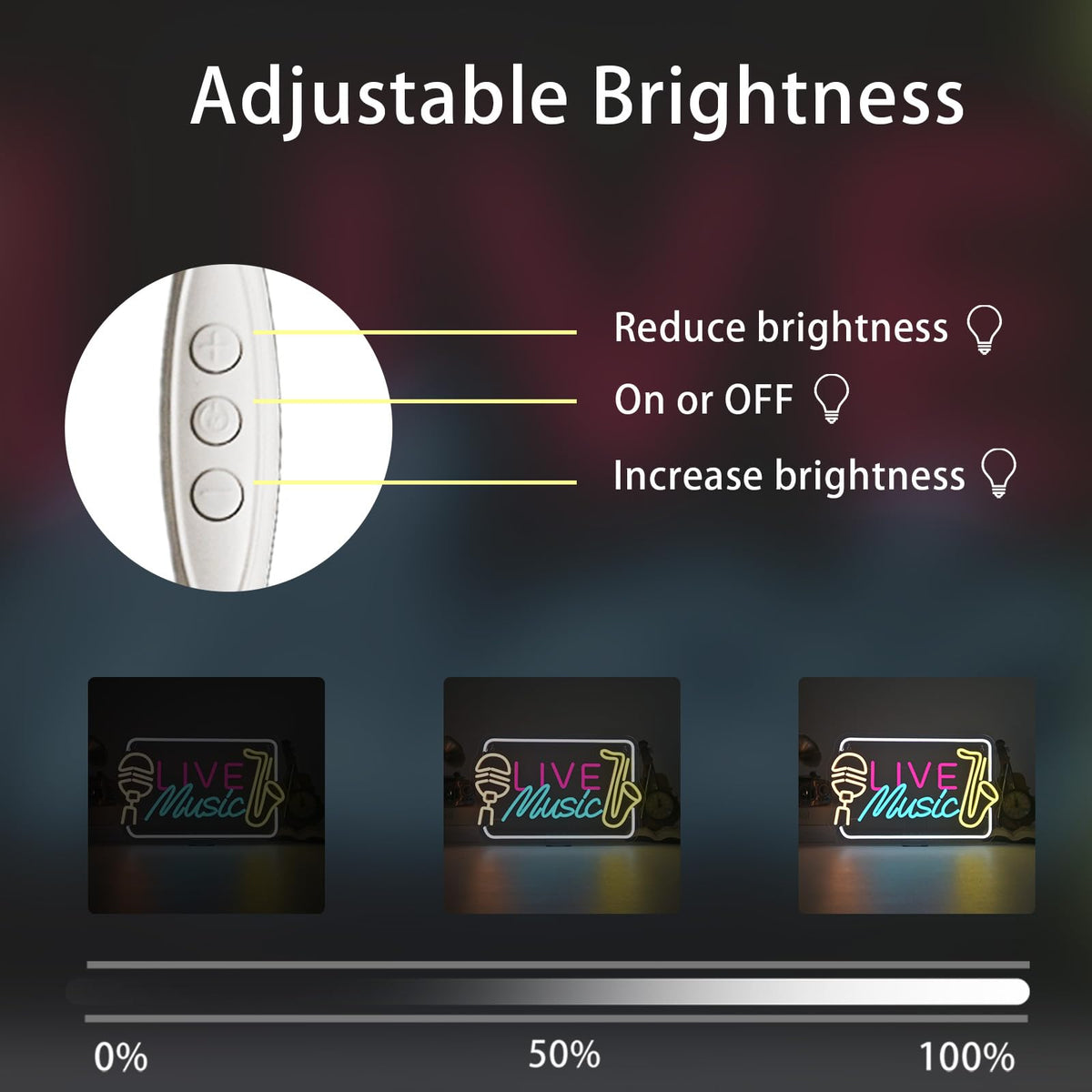 Horseneon Live Music Neon Sign Bright LED Wall Decoration for Music Venues, Bars, Clubs or Homes, USB Power Adjustable Brightness, Classic Song Theme Decoration