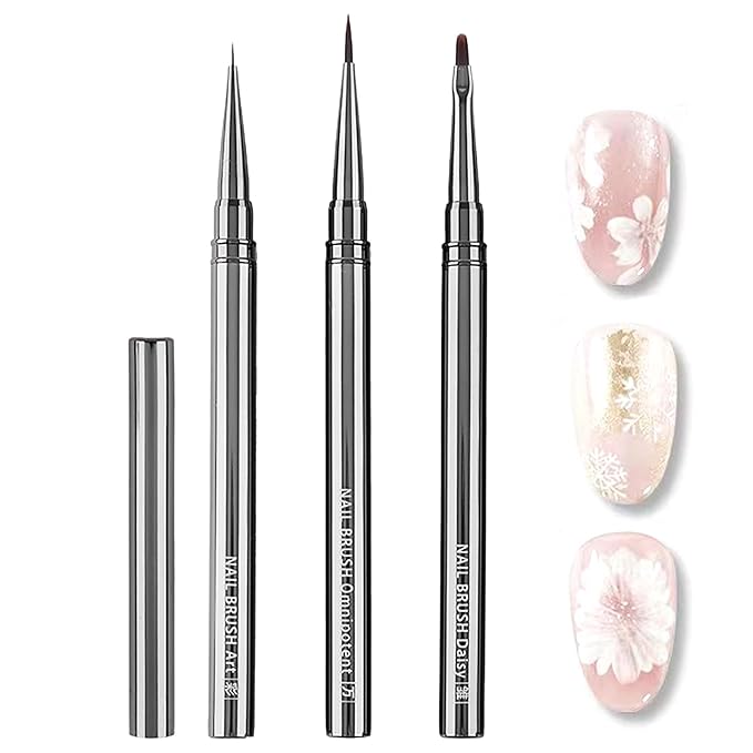 3Pcs Nail Art Brushes Set for Flower Petal Butterfly Drawing, 3D Gel Acrylic