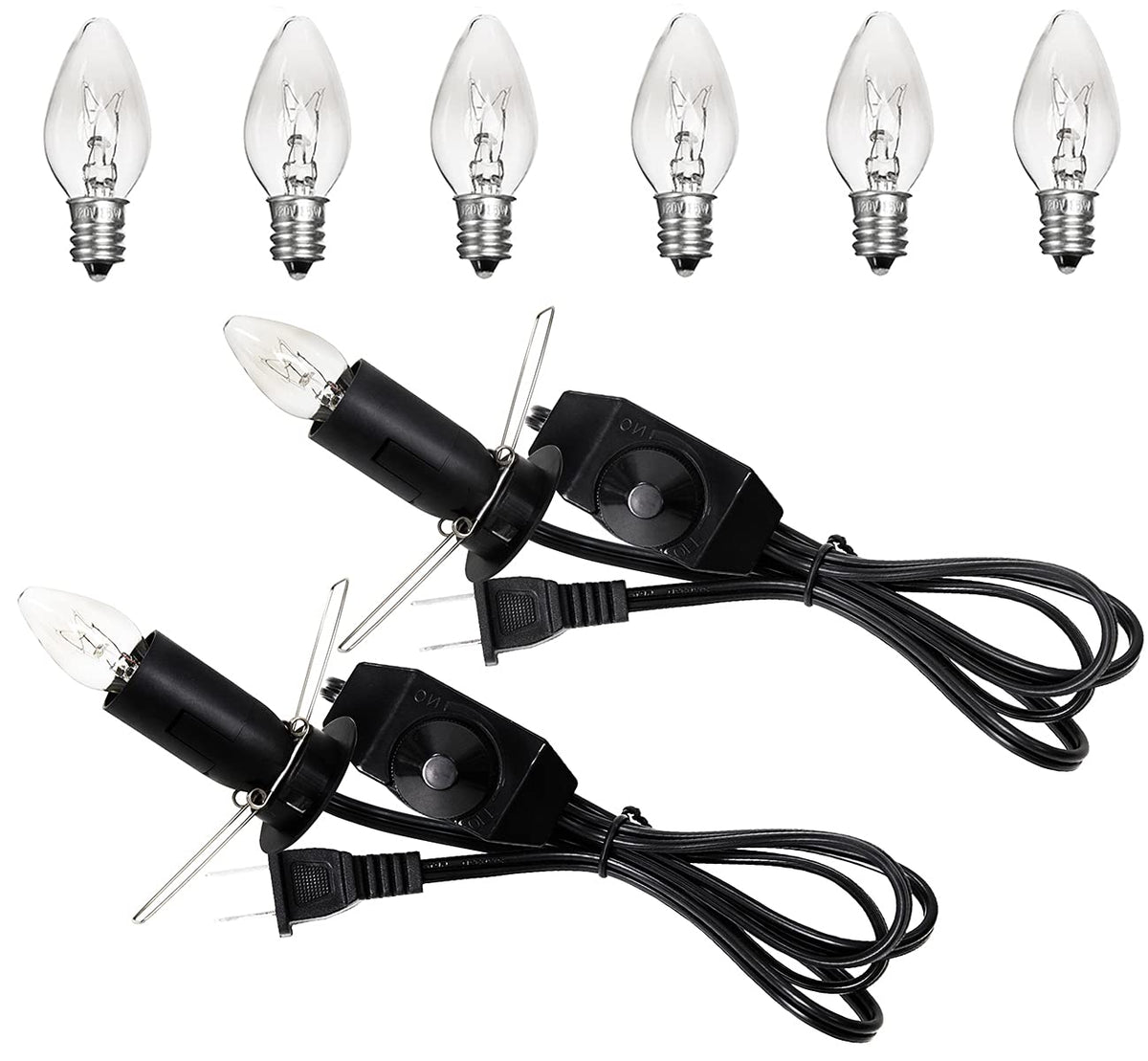 Venforze 2 Packs Himalayan Salt Lamp Cord Replacement with Dimmer Switch and 6 Packs E12 Halogen Salt Lamp Bulbs (5 Feet Cord & Fixed Butterfly Clip)