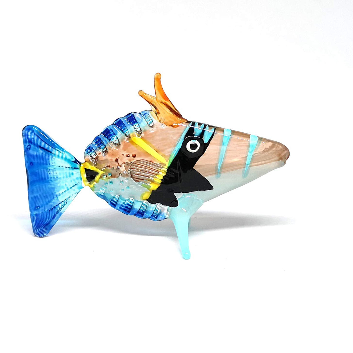 ZOOCRAFT Handmade Glass Fish Figurine Miniature Sea Life Sculpture Collectible Art Decor Blue Long 3 Inch