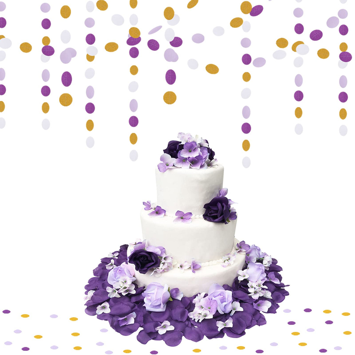 White Purple-Gold Party-Decorations Paper Garland - 52ft Glitter Hanging Streamer Banner,Graduation 2025 Mothers Decor Wedding Baby Shower Birthday Backdrop Bunting Lasting Surprise