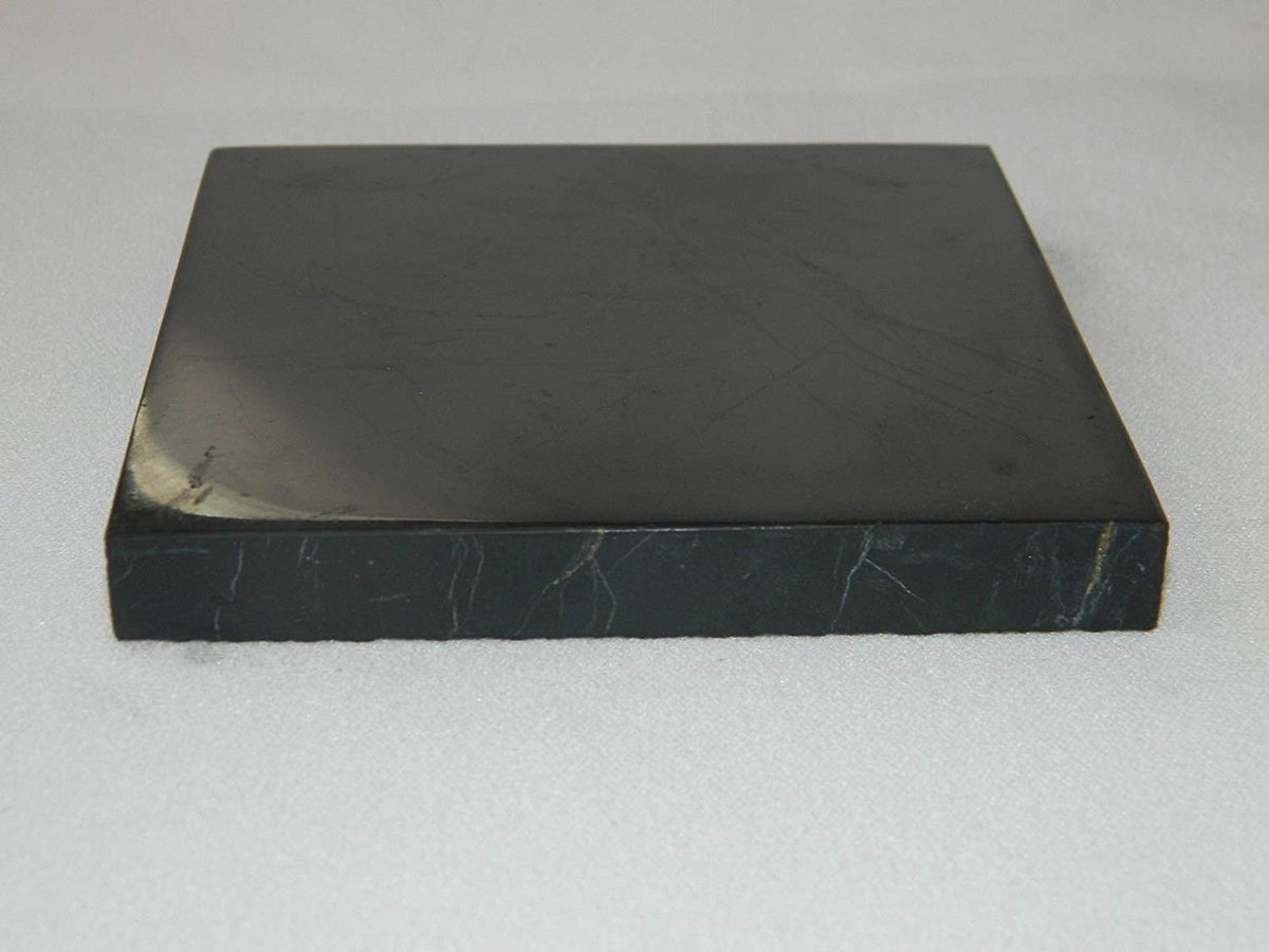 Shungite Club Shungite Tile Polished 100x100x16 mm Crystal Plate Decorative Mineral Healing Stone Modern Home Decor Black Square Figure