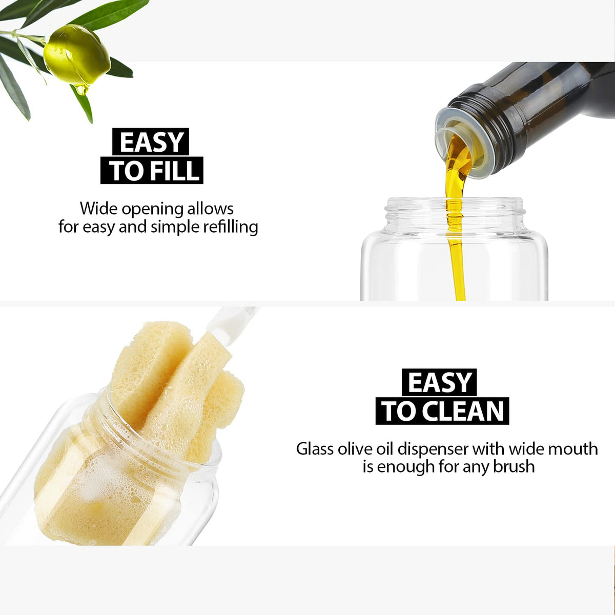 Aelga Olive Oil Dispenser Bottle - Glass Oil Dispenser - Dispenser Bottle for Kitchen with Stainless Steel Spout