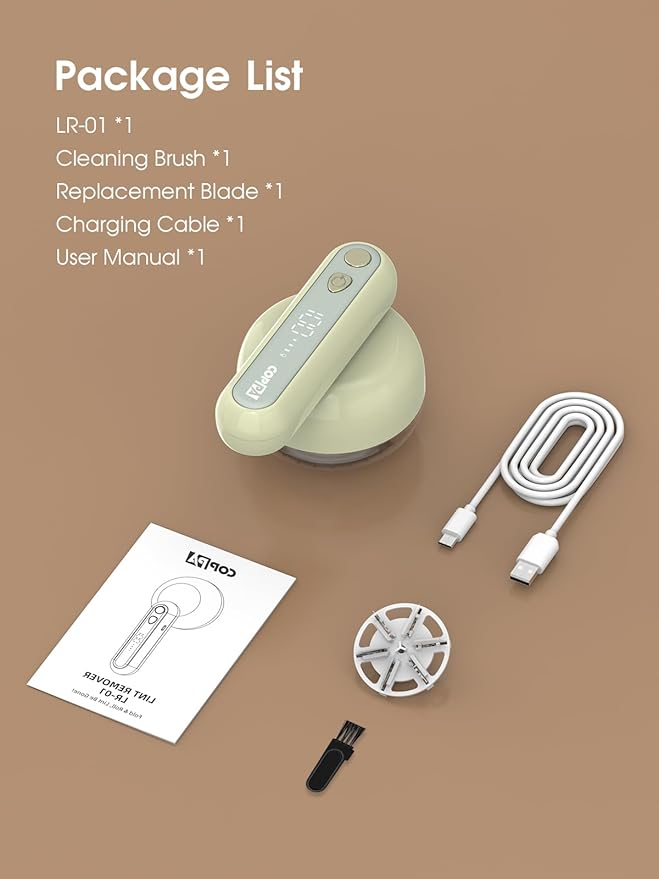 COPPA Lint Remover, LR-01 Remove Fuzz Lint USB-C Rechargeable 6 Blades & 3