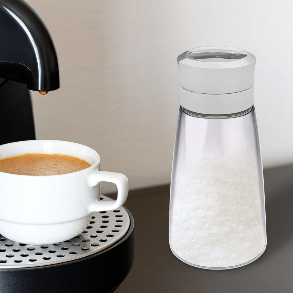 Sekonow 1Pack Glass Sugar Dispenser with Auto Flip Pour Spout, Weighted Pourer Sugar Container, 14.2oz Sugar Bowl Shaker Jar Salt Dish Holder Coffee Bar Accessories