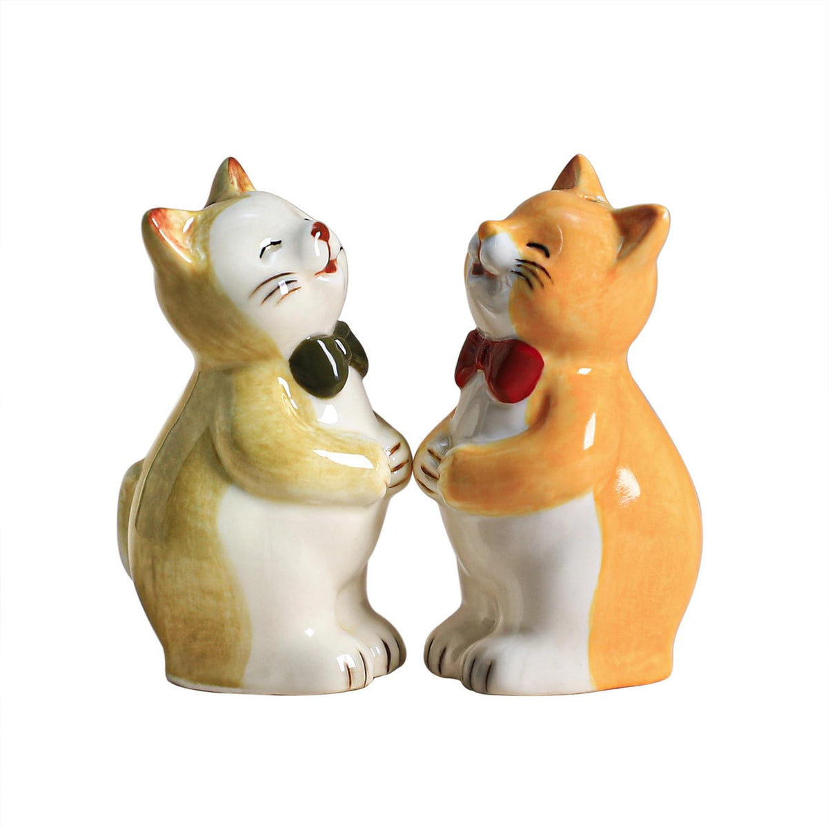 Bicuzat Ceramic Retro Cat Lovers Shape Salt & Pepper Shakers Set, Hand-Painted Cats Salt and Pepper Shakers, 2 PCS Set-Orange