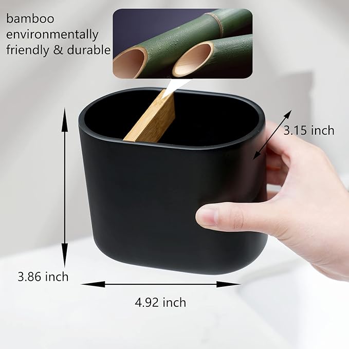 rejomiik Thick Resin Toothbrush Holders Bamboo Tooth Brushing Holder