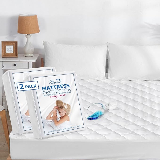 2 Pack Full Mattress Pad Waterproof Mattress Protector, Quilted Full Size