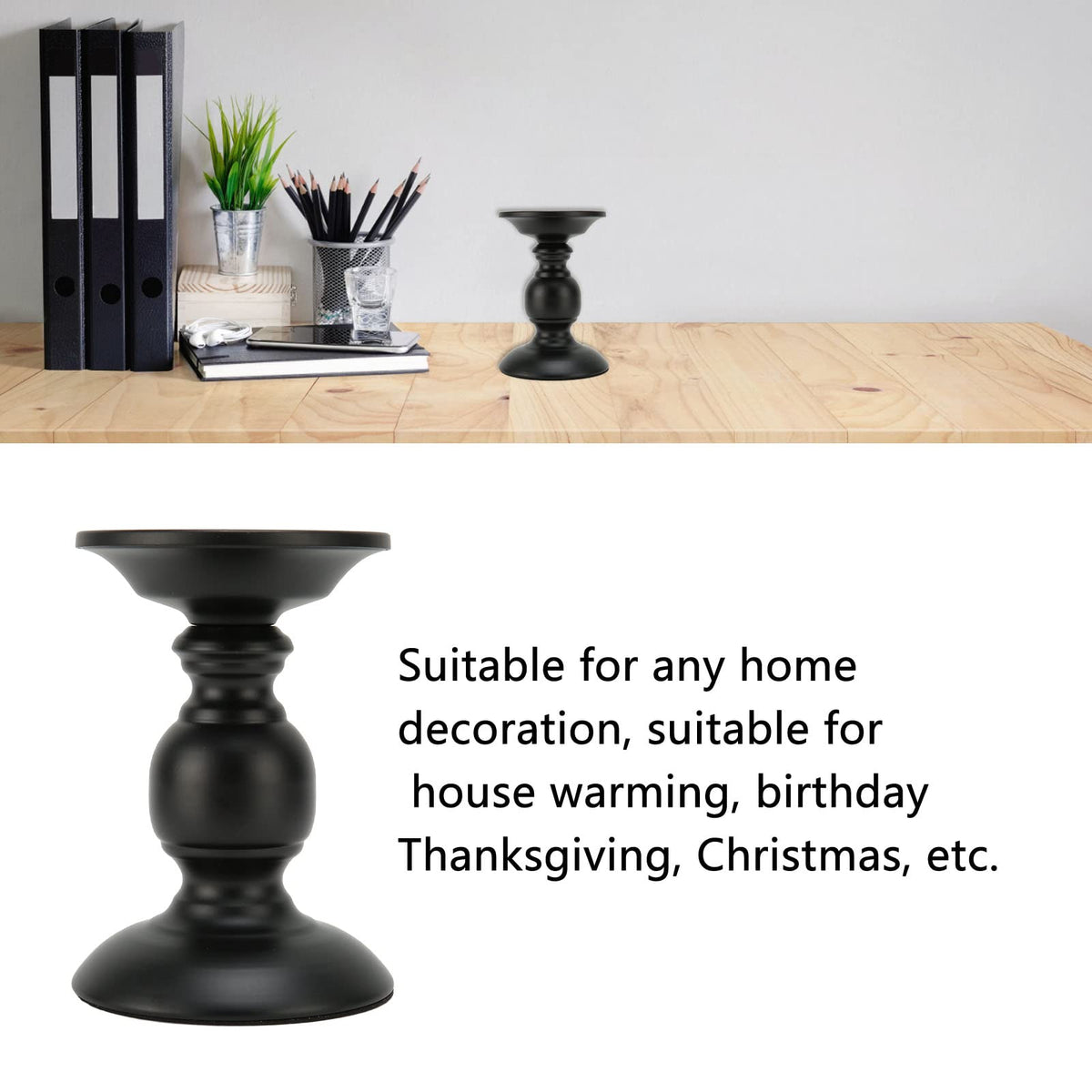 Tyenaza Pillar Candle Holder Rustproof Black Metal Iron Matte Pillar Candle Holder Ornament Dining Table Decoration for Wedding, Dining Table, Party