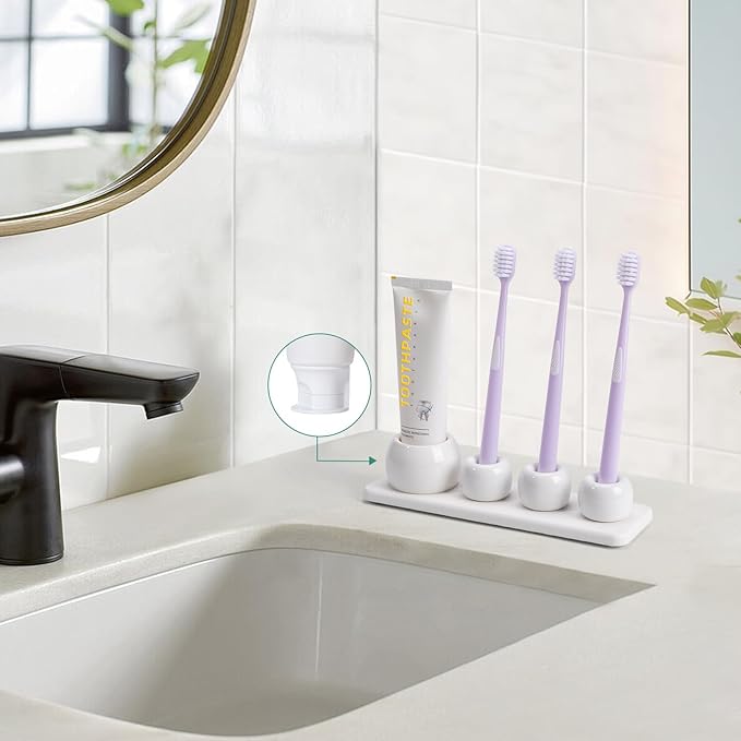 4 Pack Mini Ceramic Toothbrush Holder Stand