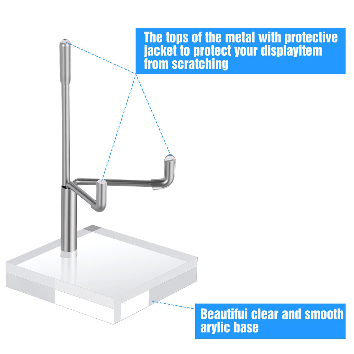 16 PCS Adjustable Metal Arms Display Stand, 2 X 2 X 3.5 Inch Small Rock Display Stand with Acrylic Base Small Displays Easel Holder Crystal Displays Stands for Picture Coral Geodes Mineral Agate