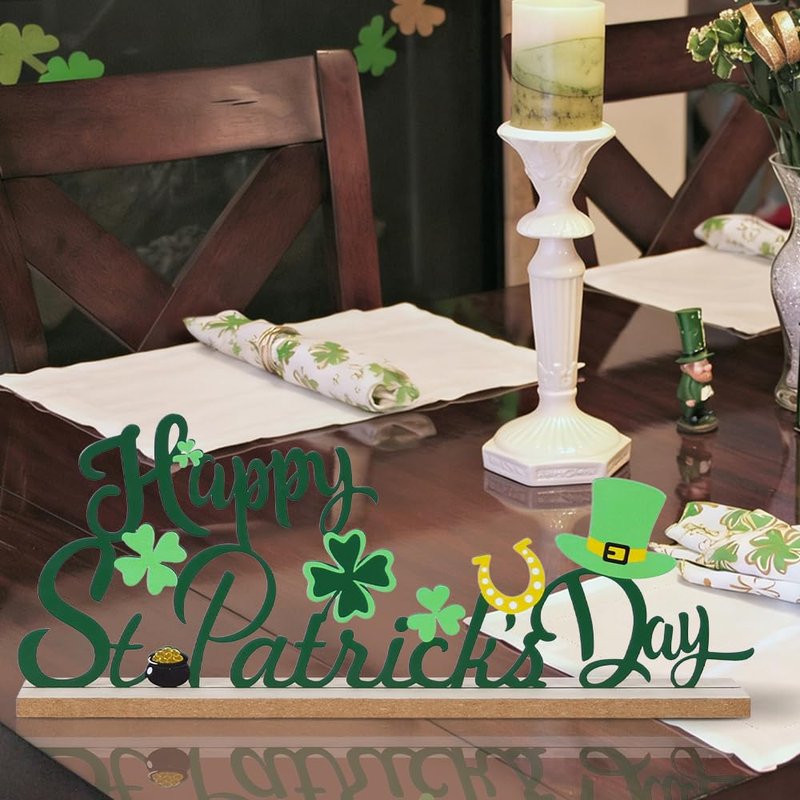 MEETYAMOR St Patricks Day Decorations, Wood Metal Happy St Patricks Day Sign for Table Decor, Farmhouse Rustic St Patricks Day Decorations for The Home, Kitchen, Mantle, Shelf