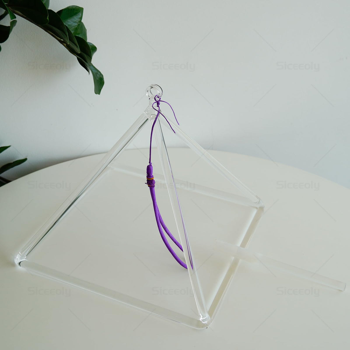 Siceeoly 10 inch Pyramid Quartz Crystal Singing Pyramid Handmade TransparentHealing Musical Instrument For Sound Healing Meditation With Crystal Singing Bowl Striker