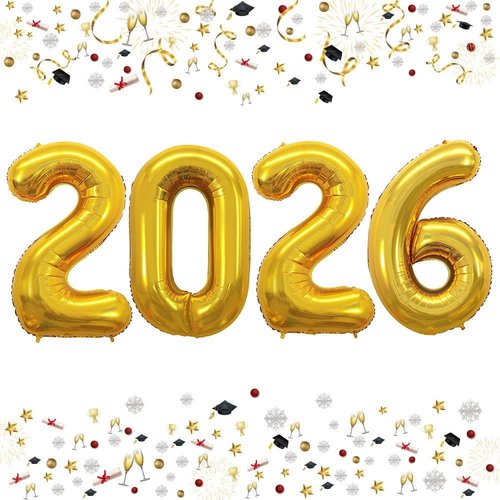 GOER 42 Inch Gold Foil Number Balloons - Perfect for 2026 New Year’s Eve & Graduation Celebrations