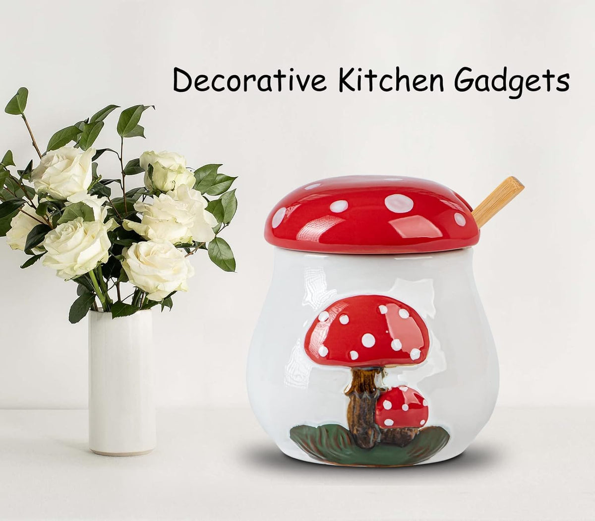 dgudgu Mushroom Sugar Bowl With Lid And Spoon Ceramic Sugar Bowl For Countertop Sugar Dish With Lid And Bamboo Spoon Sugar Container