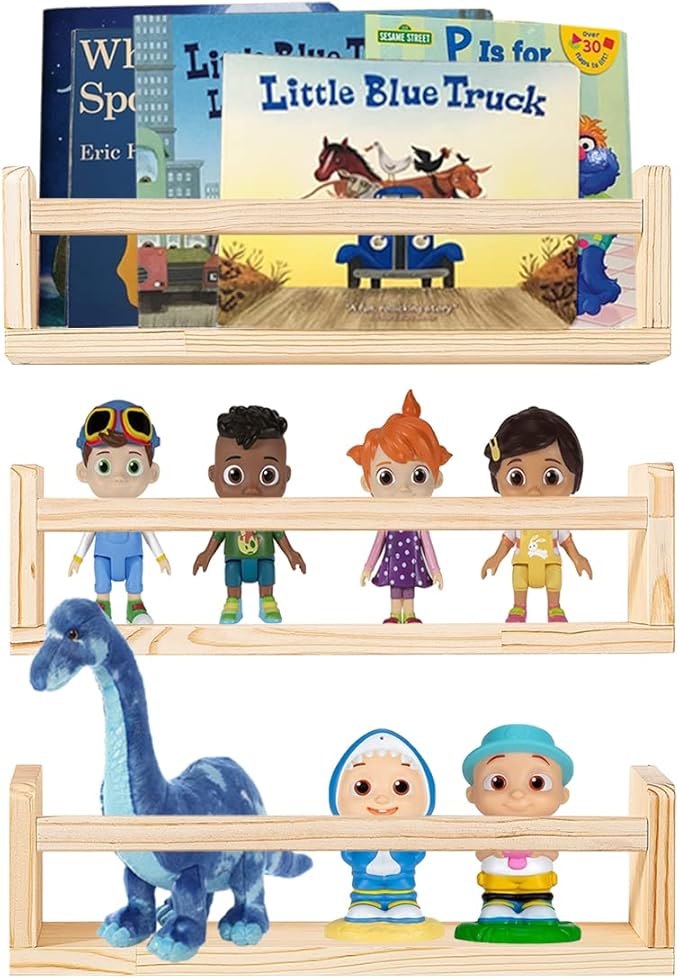 AZSKY Floating Nursery Book Shelves-Natural Wood Bookshelf