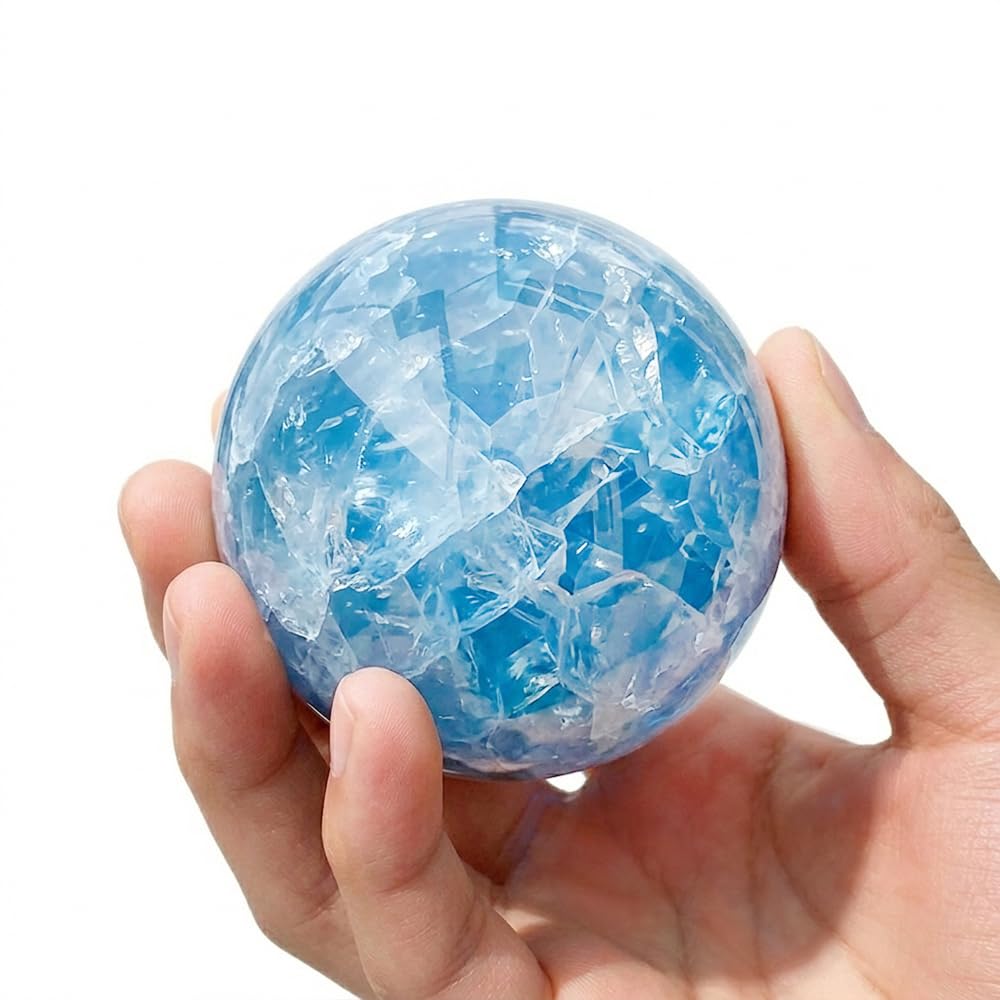 2-2.4 inch (5-6 cm) Natural Celestite Crystal Ball with Stand, Hand Polished Celestite Sphere, Reiki Healing Decorative Gemstone Sphere, Feng Shui Home Ornament, Mineral Crystal Collection Gift