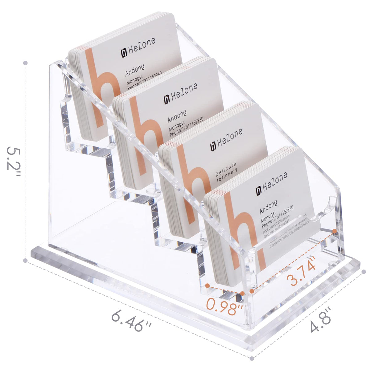 Business Card Holder for Desk Clear Acrylic Business Cards Stand Organizer Business Card holder 4 Slots 4 Tier Tilt Angle Business Card Display Rack-1 Pack
