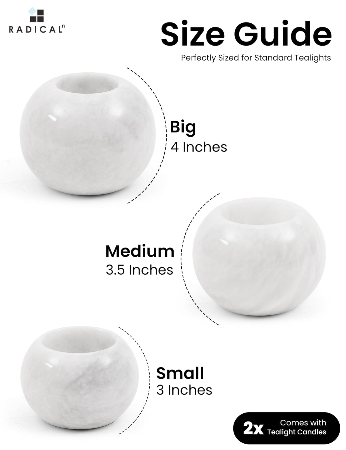 Radicaln Marble Tealight Candle Holder 4" Inches White Handmade Candle Accent for Home Decor, Ideal Set of 3 Small Marble Taper Holder for Table Centerpieces, Votive Candle Holder