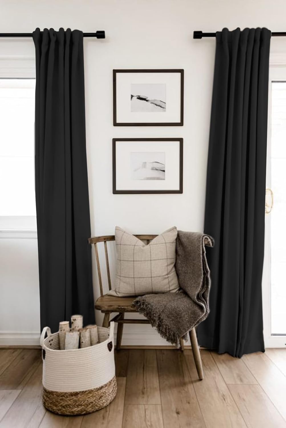 Skiennix Blackout Curtains - 100% Blackout Linen Drapes, Thermal Insulated, 50" W x 84" L, Black - 2 Panels Set