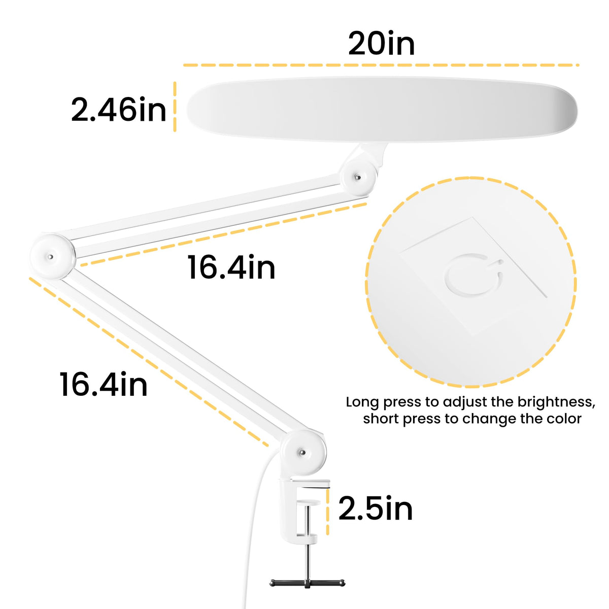 gelpal 3000 Lumens Adjustable LED Desk Lamp & Task Lamp - Bright, Dimmable Lighting for Office, Crafts, Nails &Salon with Clamp kunzl (CCT, White)