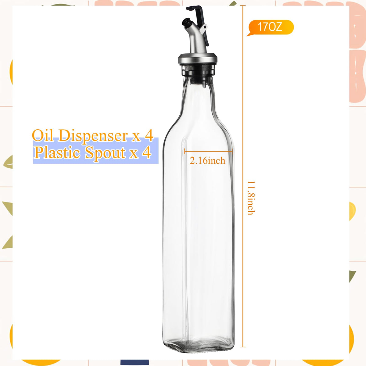 Teenyyou 7 Pcs Salt Sugar Container and Oil Dispenser for Kitchen Gift Set, 8.6 oz Clear Glass Condiment Canisters Pots with Lid and Spoon 17 oz Glass Oil Bottle for Countertop, Coffee Bar