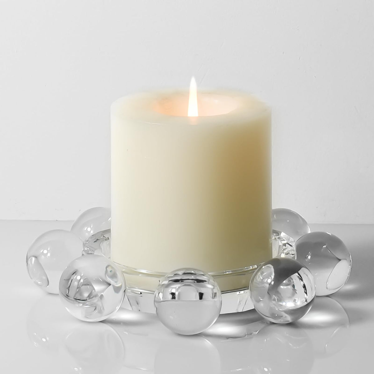 Marvala Crystal Bubble Candle Holder, Round Pillar Candlestick Plate Stand for Table Centerpieces, Candle Dish for Home Decor, Modern Decorative, Party, Wedding (Clear)