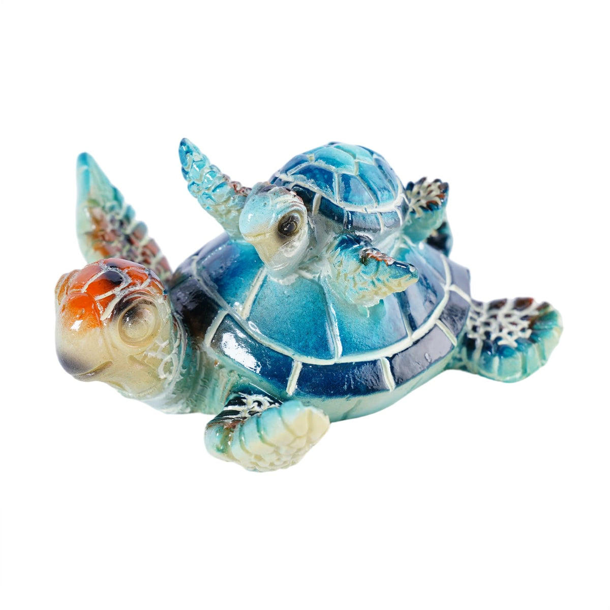 Brizoria Sea Turtle Ocean Decor Coastal Resin Figurines Blue Beach Themed Room Decor Textured Shell and Flippers for Shelf Tabletop Bathroom Bedroom Office, Blue