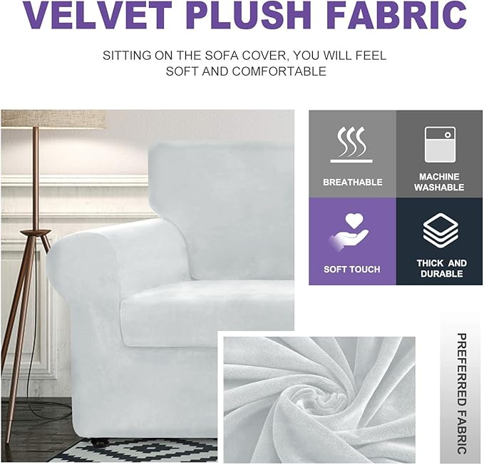 ZNSAYOTX Oversized Velvet Couch Cover 4 Piece Stretch Sofa Covers