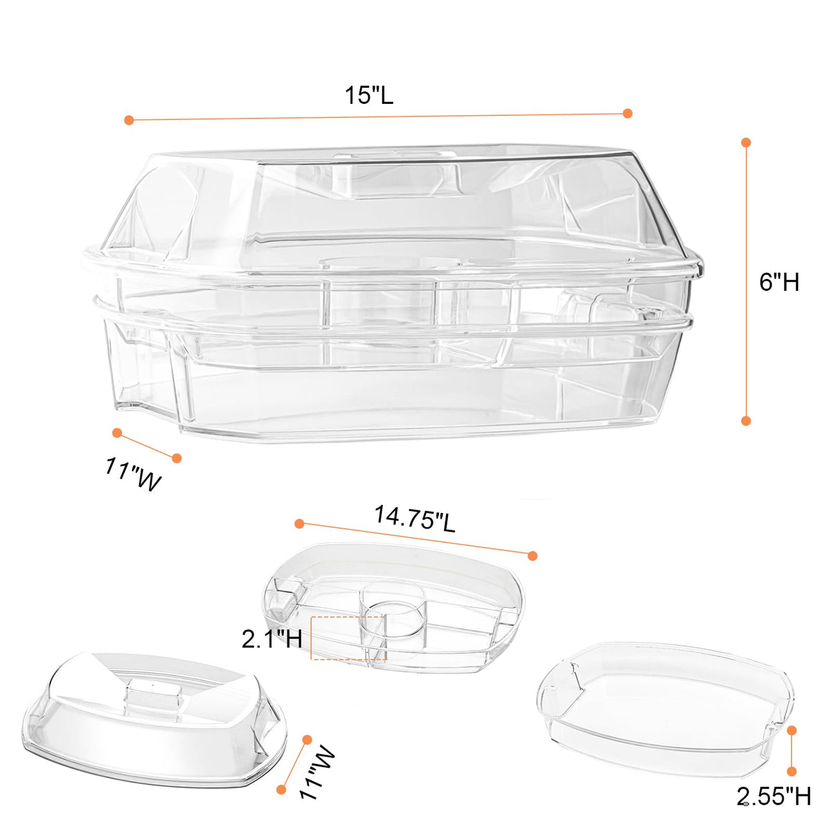 IVYHOME Fruit Ice Serving Tray, Chilled Veggie Tray, Shrimp Cocktail Serving Dish, Appetizer Serving Platter for Parties, with Lid and 4 Compartments