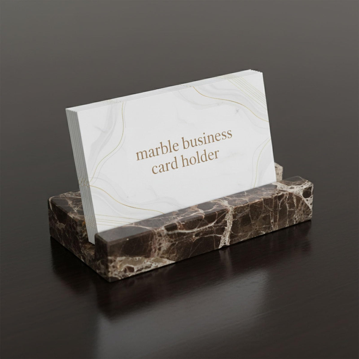 NAVISSORY Marble Business Card Holder for Desk, Brown Card Display Stand, 25 Cards Capacity (Pack of 1) (1)