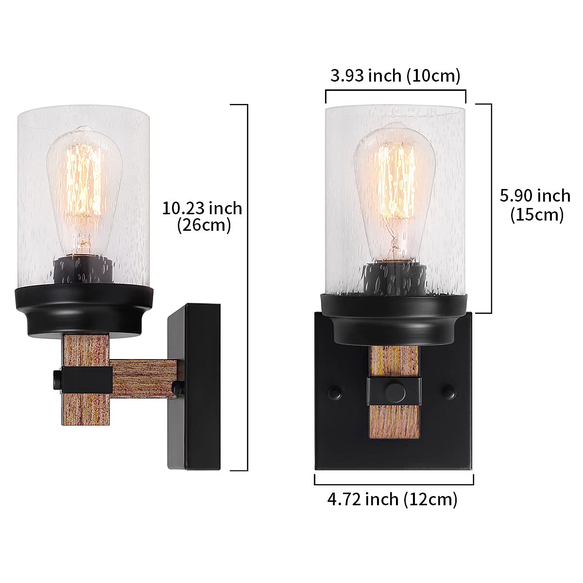 1-Light Rustic Wall Sconces Farmhouse Bathroom Light Fixtures Over Mirror, Handmade Wood Vanity Light Fixtures with Pretty Glass Shade, Wall Sconce for Bathroom Hallway Bedroom
