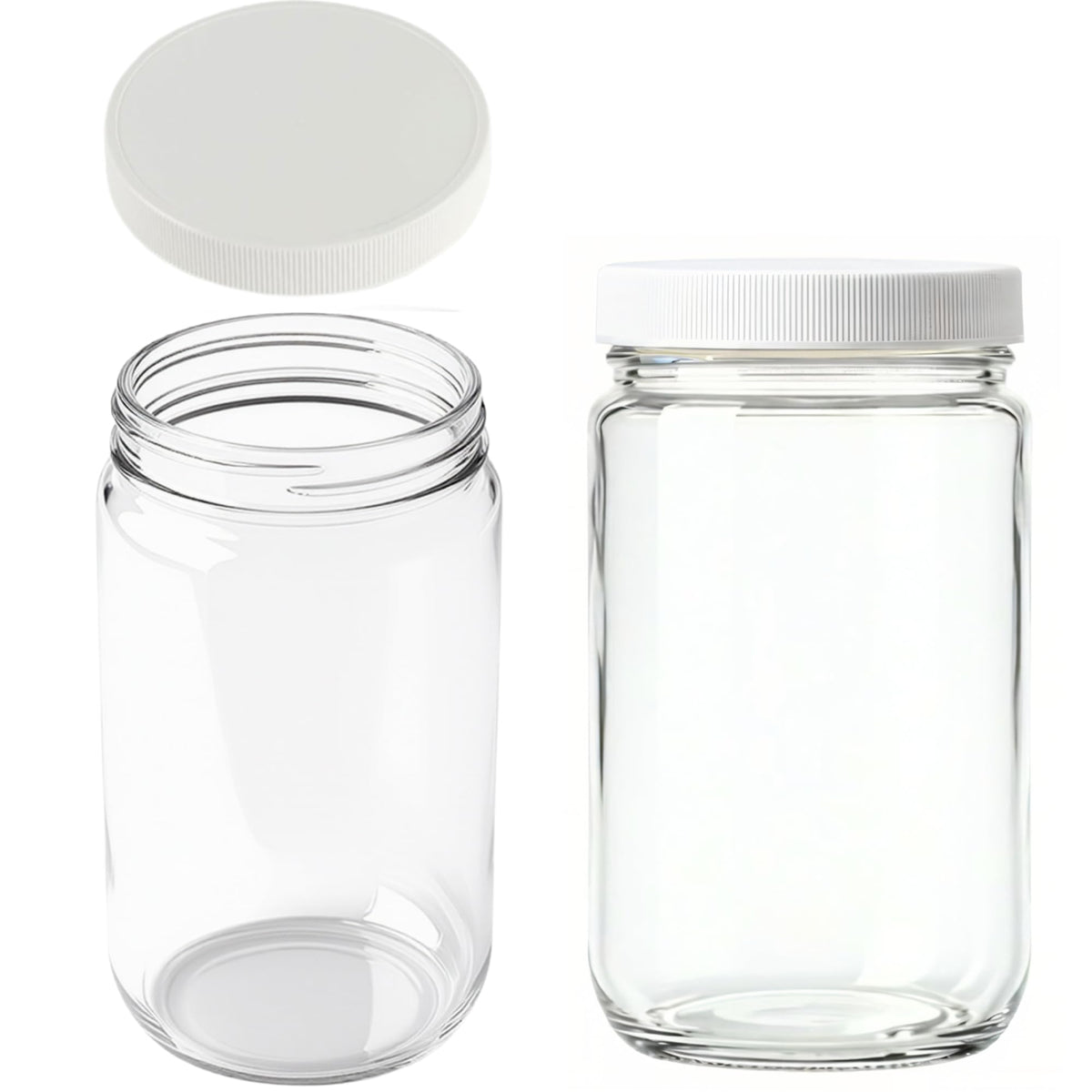 JARMING COLLECTIONS 32oz Extra Wide Mouth Glass Storage Jar with BPA-Free Plastic Lid – Quart Size Airtight Mason Jar for Kitchen, Pantry, and Food Storage (Set of 2)