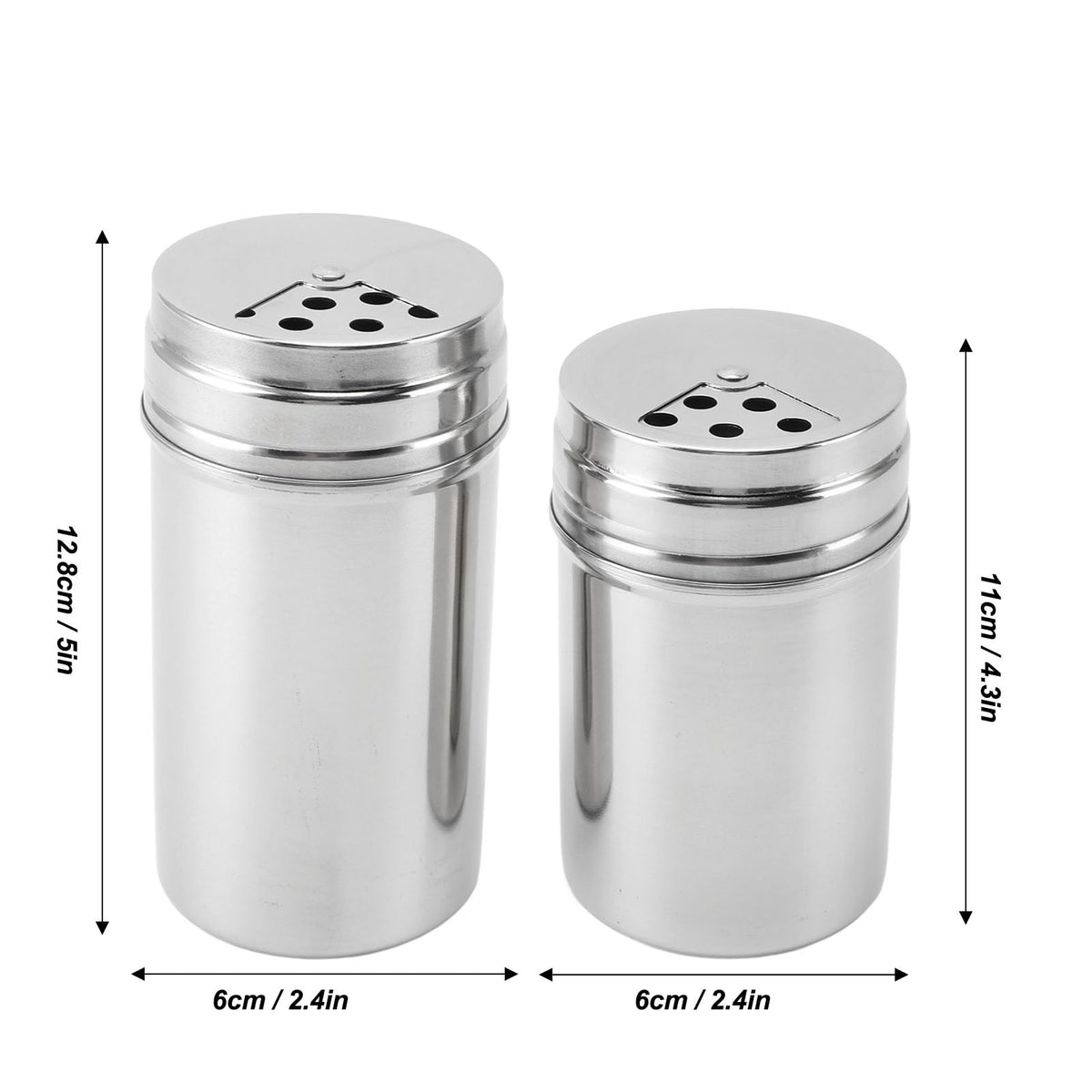 OEBUAFI 2 Piece Seasoning Shakers, 304 Stainless Steel Salt and Peppers Shakers with Mesh Sieve for Salt Peppers Sugar, Seasoning Dispenser Container with Adjustable Pour Holes (Type 3)