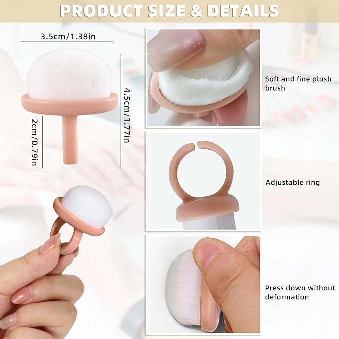 4Packs Nail Dust Cleaning Brush Ring, Soft Brushes