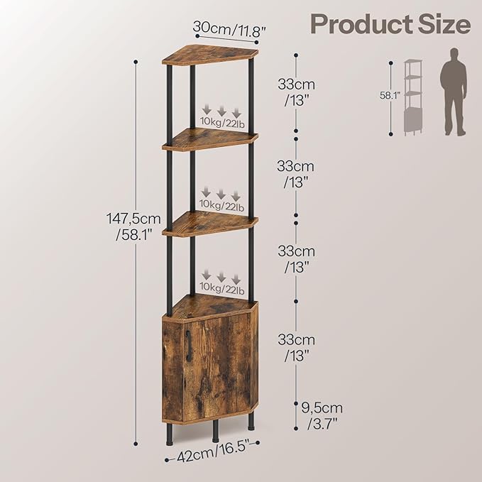 HOOBRO Corner Cabinet with LED Light, Corner Shelf Stand with Storage and Doors