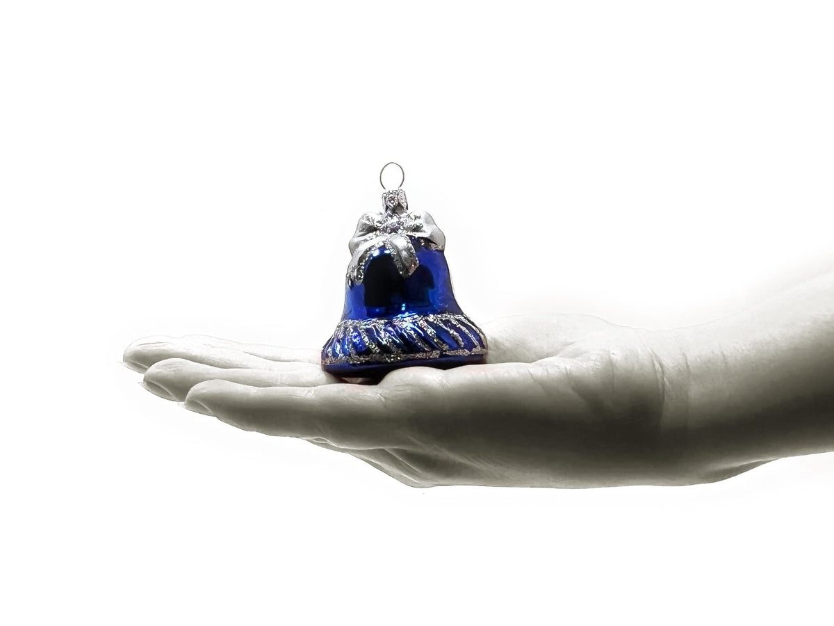 Polish Gallery Small Christmas Ornaments Blue Jingle Bell Handcrafted Mouth Blown Glass Christmas Ornaments in Bulk Small Ornaments for Crafts Made in Poland
