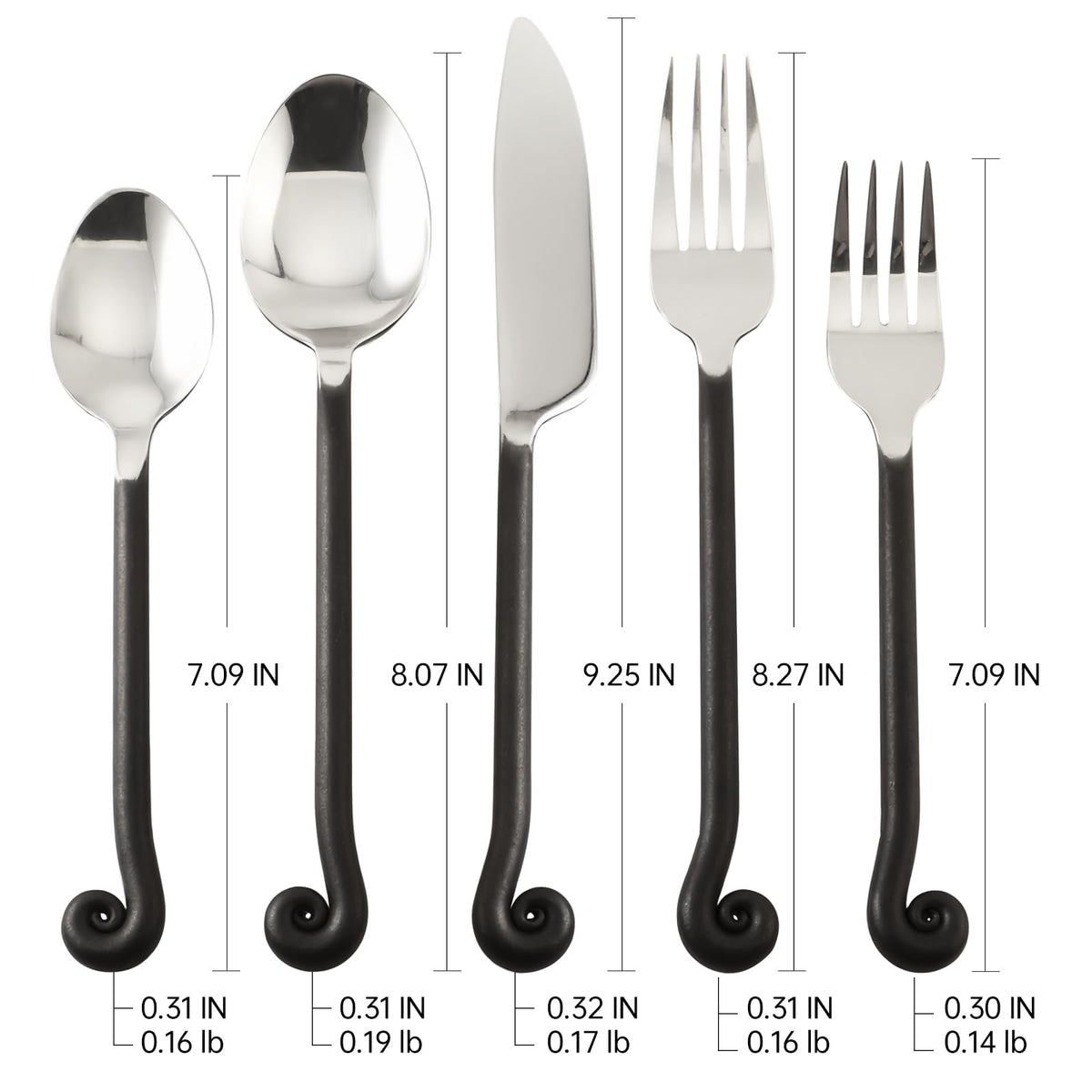 Kelenfer 40-Piece 18/10 Stainless Steel Silverware Set, Knife Fork Spoon Flatware Set with Musical Note, Antiqued Black Handle Cutlery Service for 8, Dishwasher Safe, Daily Use & Dinner Party