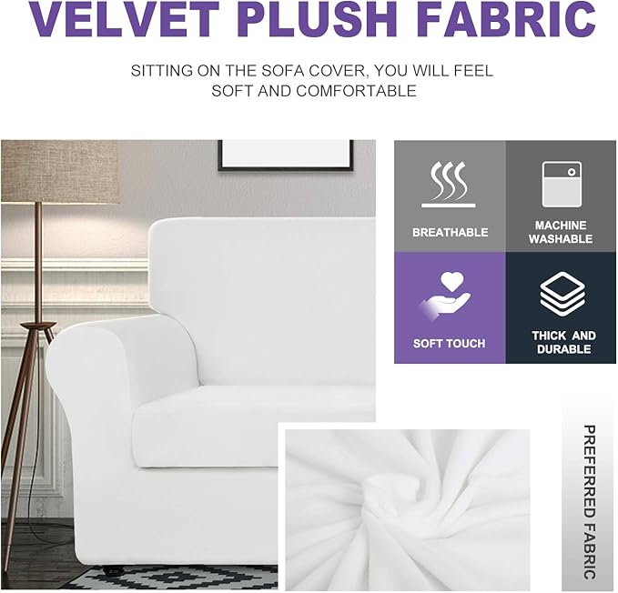 ZNSAYOTX Luxury Velvet Sofa Cover 3 Piece Stretch Loveseat Covers