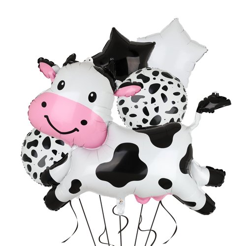 Big Cow Foil Balloons Giant Cow Shape Mylar Balloon Baby Shower Girl Boy One 1st 2nd Birthday Decoration Barnyard Farm Animal Western Cowboy Theme Party Decor Supplies 5 Pcs