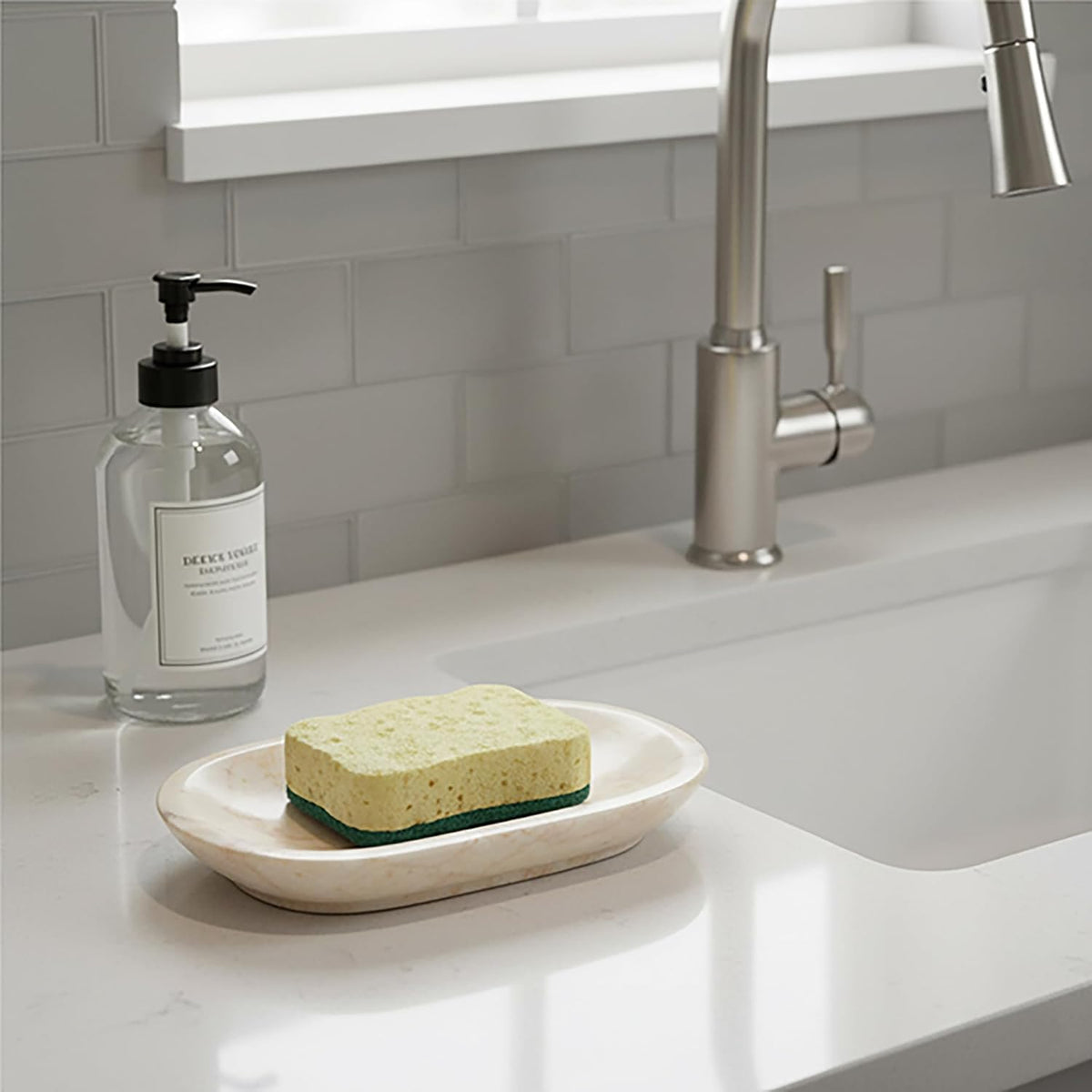 Creative Home Natural Champagne Marble Soap Dish for Bar Soap, Compact Beige Stone Soap Holder for Bathroom Sink and Shower Shelf, Solid Marble, 5.8 x 3.8 x 0.9 in