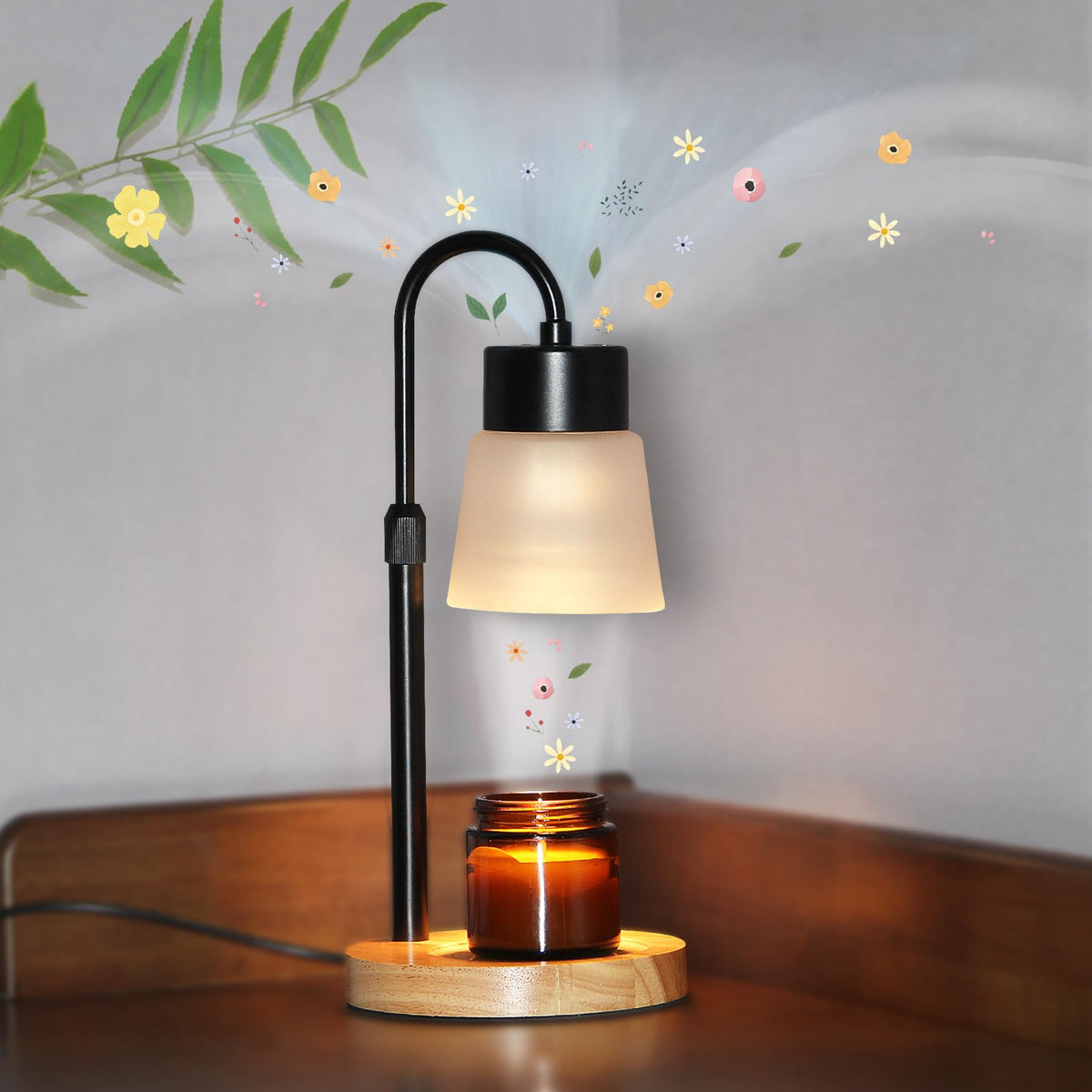 Candle Warmer Lamp Essential Oil Diffuser, Adjustable Height Dimmable Candle Warmer with Timer for Bedroom Living Room Home Decor, Christmas Birthday Gifts for Women, Black with 2 Bulbs