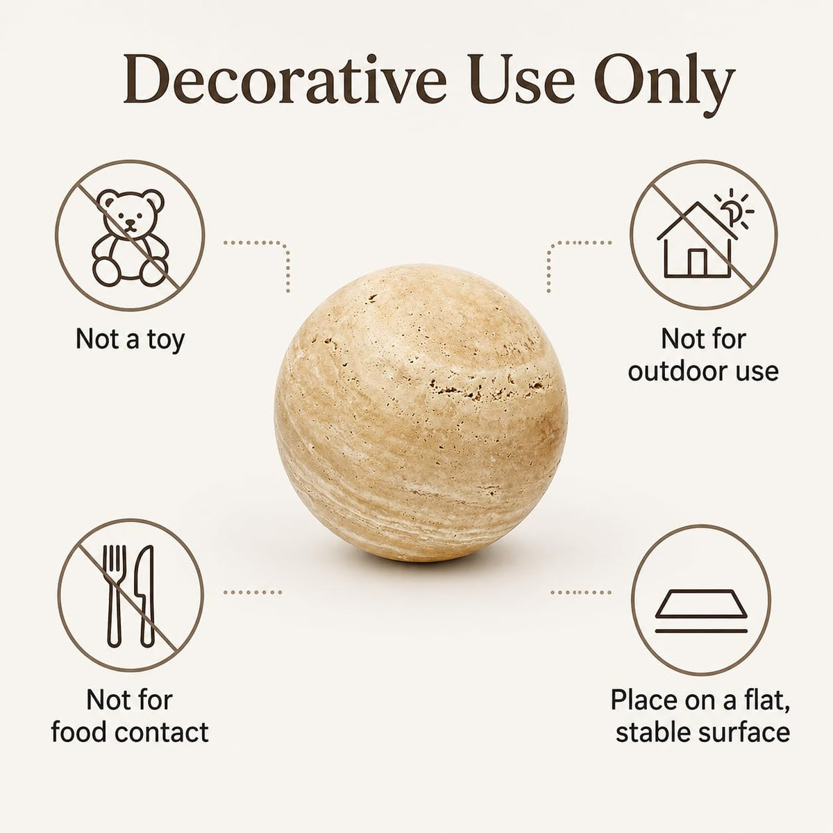 Artisanal Abode Natural Travertine Decorative Sphere, 4.72 Inch Stone Ball Decor, Hand-Polished Beige Orb Accent for Coffee Table, Console, Shelf and Living Room