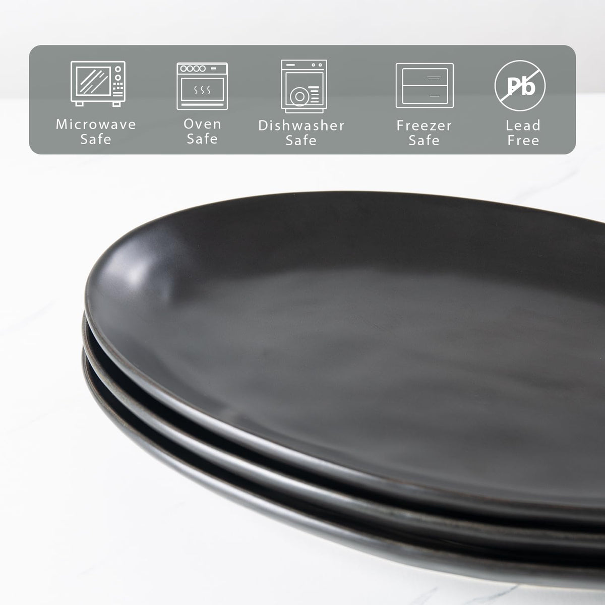 Magclay Porcelain Serving Platters, 12 Inch Large Serving Trays, Oval Serving Plates for Dessert Appetizers Meat/Entertaining/Party, Set of 3, Matte Black